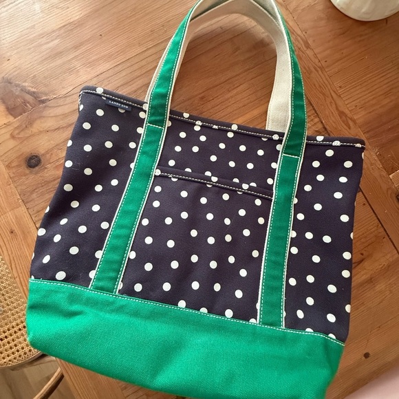 Lands’ End Polka Dot Tote Bag with Green Accents - Picture 1 of 3